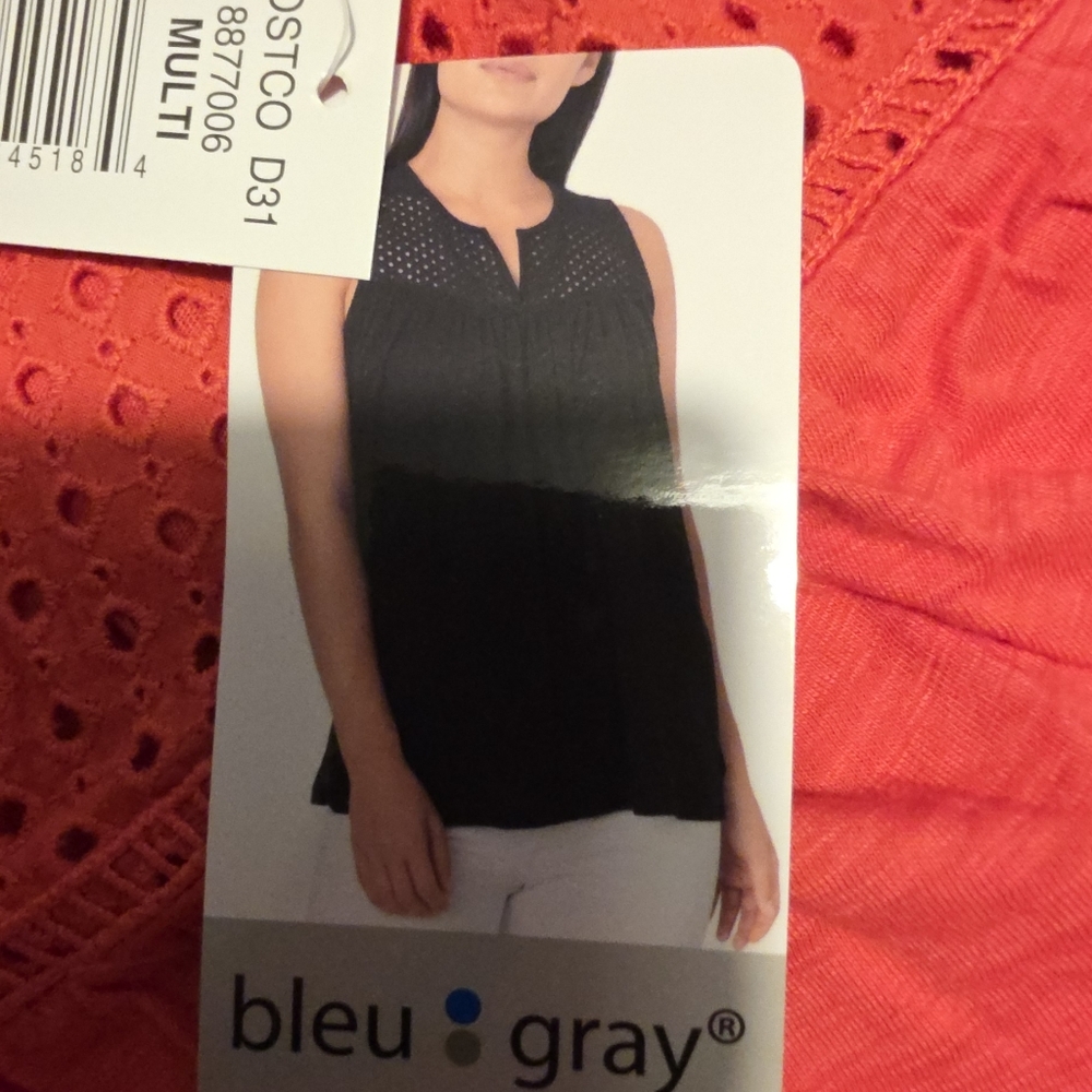 2X "Bleu Gray" Coral Red Sleeveless Top